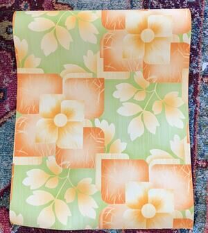 Vintage 70’s Green Orange Flower Power German Wallpaper 2 LARGE Rolls Available
